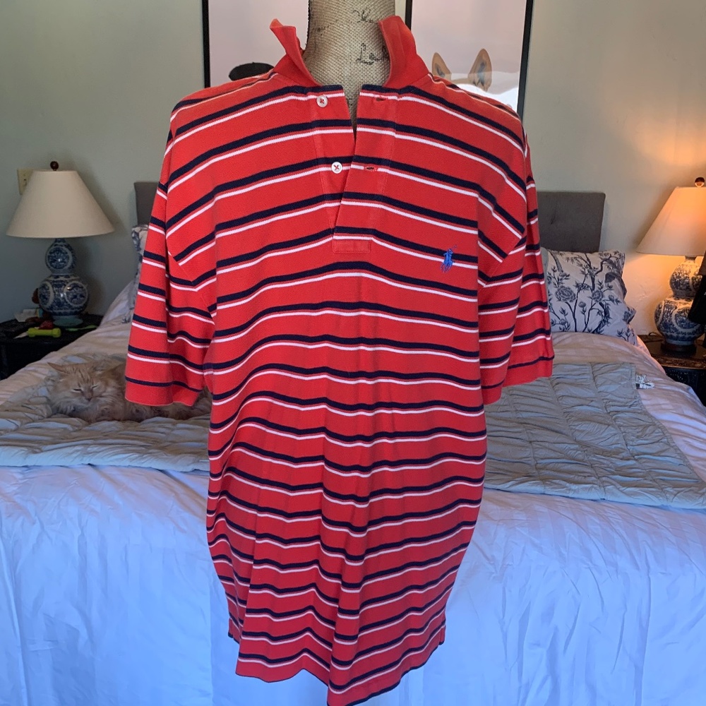 Vintage Polo Ralph Lauren Stripe polos shirt collar red navy cotton piqué stripe